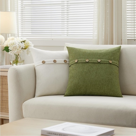 Farmhouse Mid Century Modern Bohemian Decorative Green Linen Pillow Case Cover - Picture 2 of 15